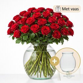 50 Premium Red Naomi Rozen Inclusief vaas - 20001105